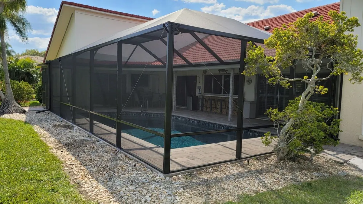 Custom aluminum screen door installed at a Florida home